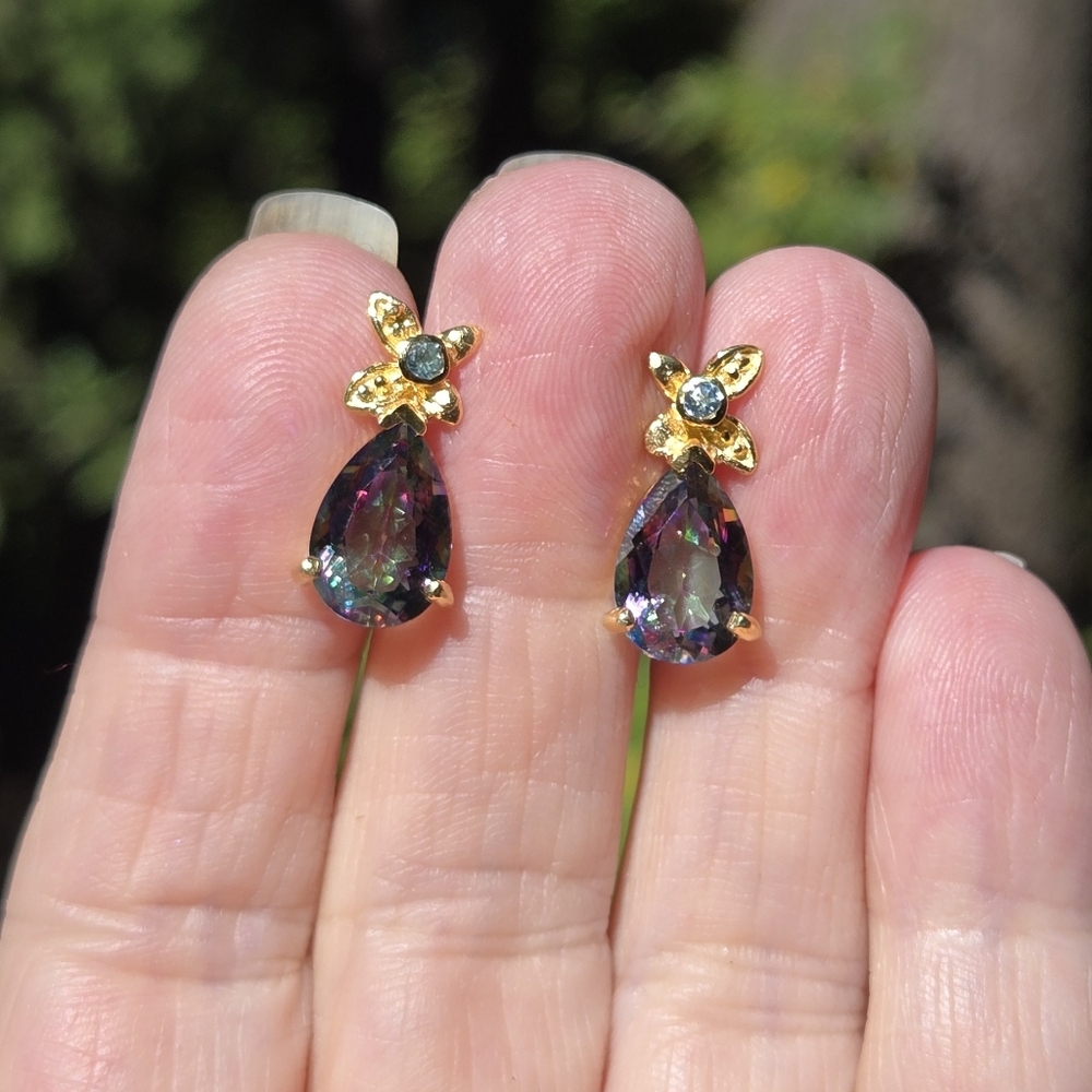 Mystic Sultans Teardrop & Topaz Natural Sterling & Gold Earrings 3.5k Each - Picture 6 of 11
